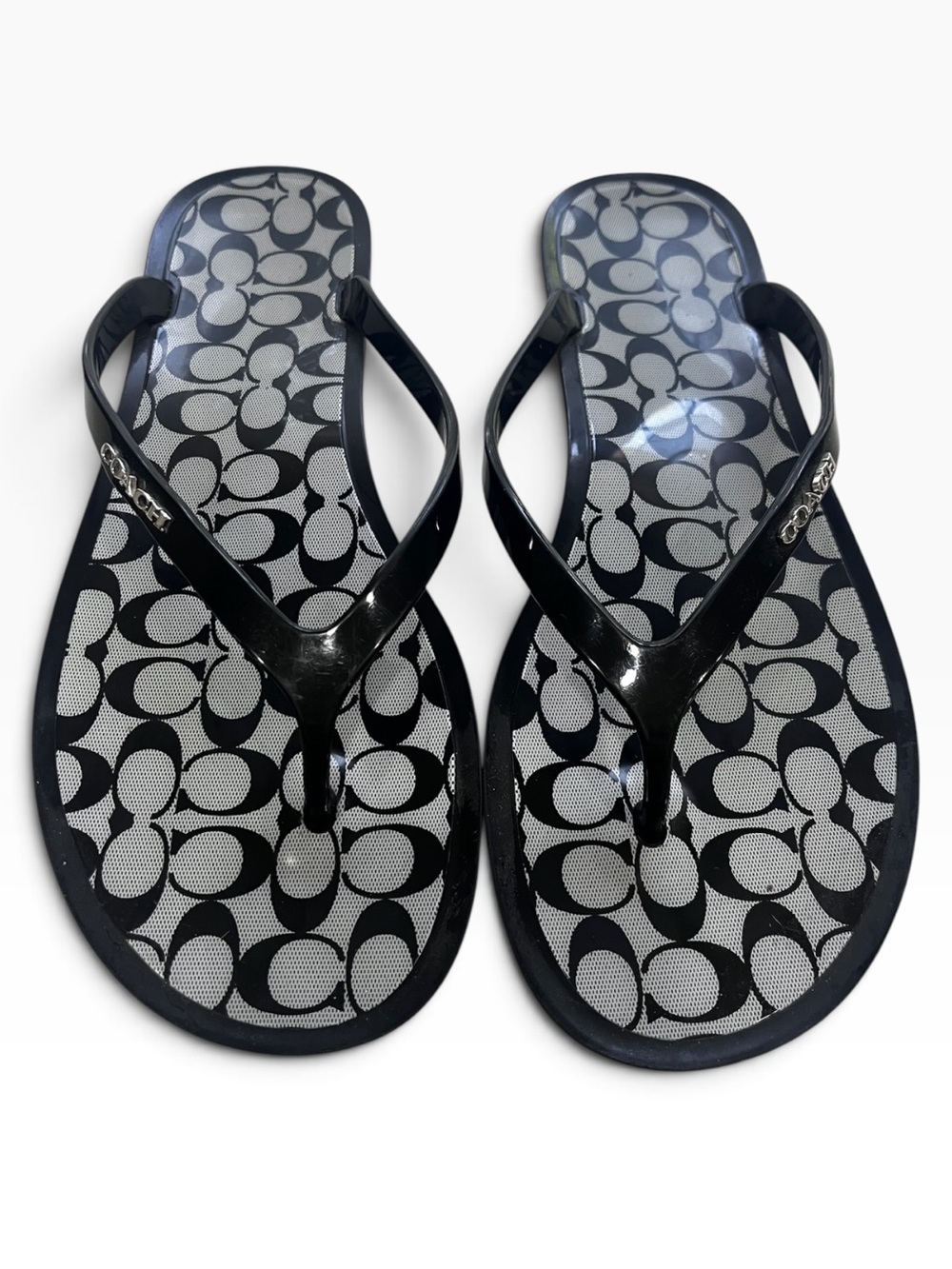 Coach Signature C Black Gray Jelly Flip Flop Thong Sandals estimated size 7.5